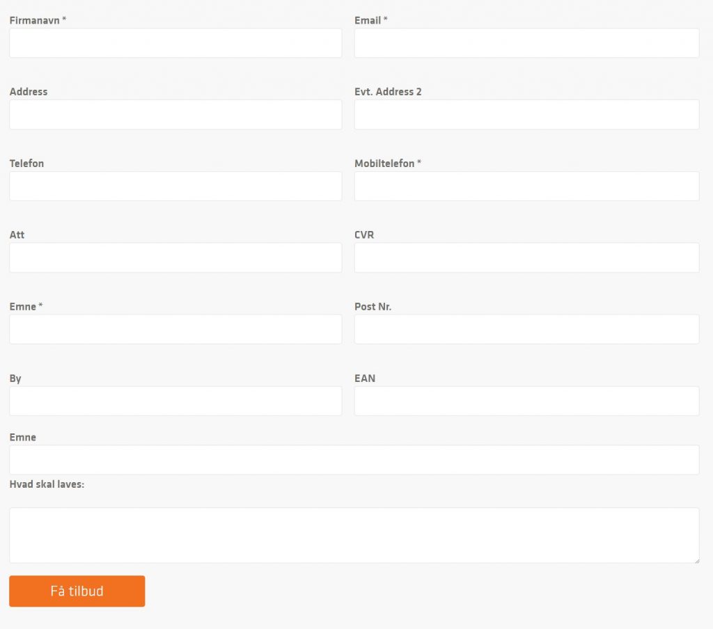 Eksempel på en bestillingsformular i websitemodulet i Minuba